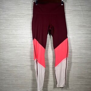 Fabletics Powerhold Colorblock High Waisted Leggings Burgundy Coral